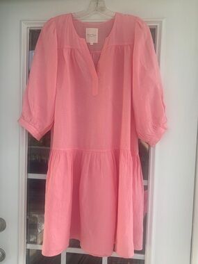 Part Two  Pink Tiered Casual Linen Dress